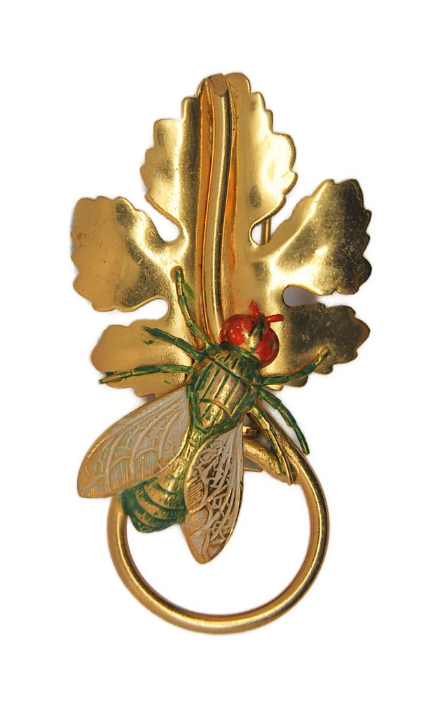 Monet Bee Fly Leaf Fur Clip Vintage Figural Pin Brooch 1930s