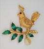 Mylu Christmas Partridge & Pear Pin Figural Brooch - 1950s