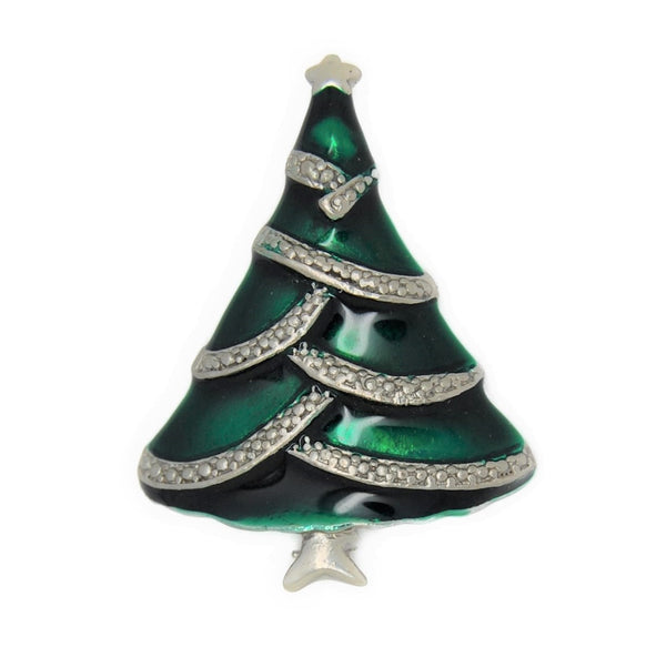 Christmas Classic Garland Green Enamel Tree Vintage Figural Pin Brooch