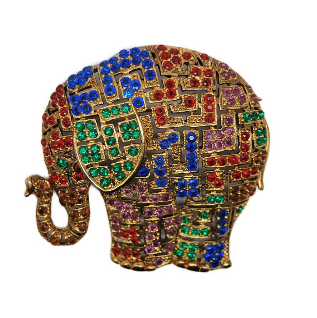 Elephant Multi-Color Rhinestone Circus Vintage Figural Pin Brooch