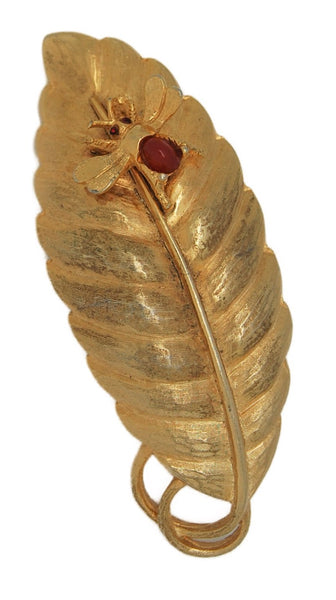 Carnegie Spring Time Carnelian Insect Leaf Vintage Figural Brooch
