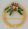Holly Poinsettia Circle Christmas Vintage Figural Costume Brooch