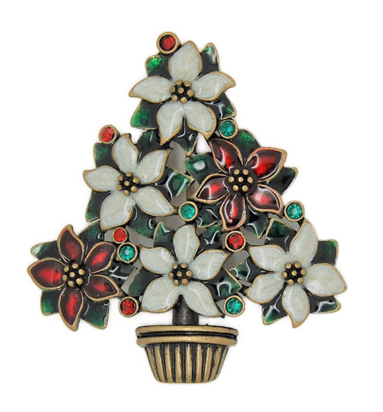 Poinsettia Flower Christmas Tree Vintage Figural Costume Brooch