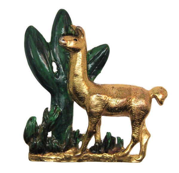 Bauman Massa Llama Cactus  Enamel Vintage Figural Brooch - 1940s