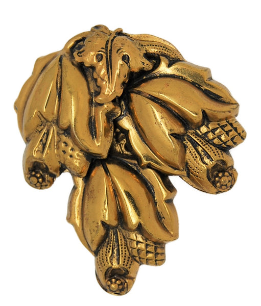 Art Deco Brass Plate Triple Floral Dress Clip Vintage Figural Brooch