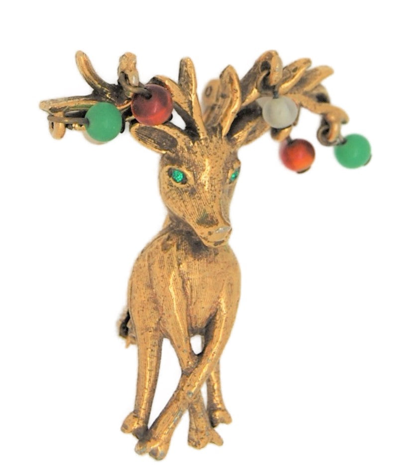Jeanne Reindeer Dangling Ornaments Vintage Figural Pin Brooch