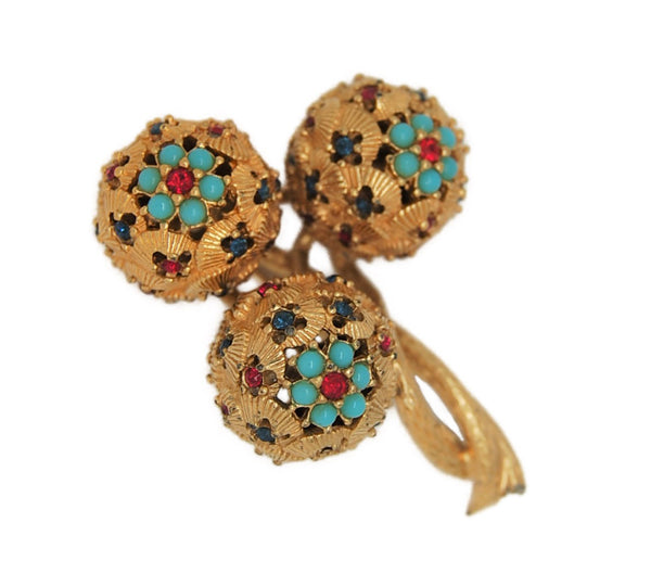 Ciner Triple Flower Bud Blossom Puff Balls Vintage Figural Pin Brooch