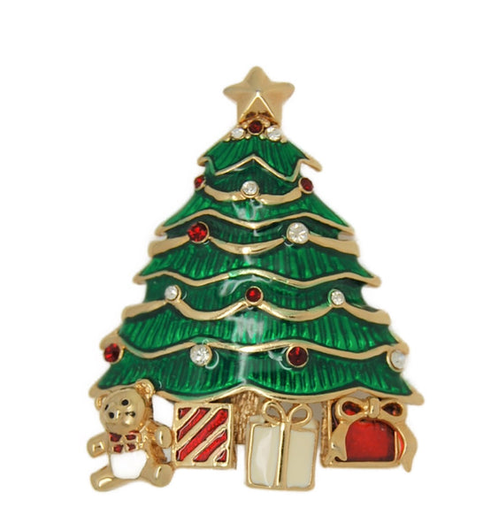 Monet Christmas Presents Enamel Tree Vintage Figural Pin Brooch