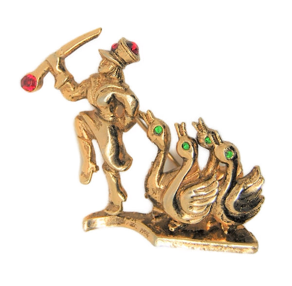 Coro Smalls Majorette Geese Vintage Costume Figural Pin Brooch - 1950s