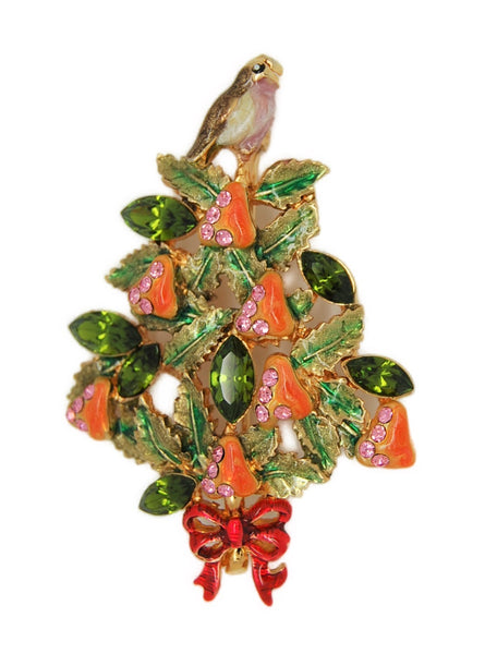 Radko Partridge Pear Christmas Holiday Tree Vintage Figural Pin Brooch HTF