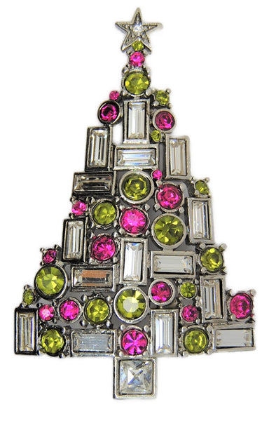 LIA Vintage Christmas Candle Peridot & Ruby Tree Vintage Figural Brooch