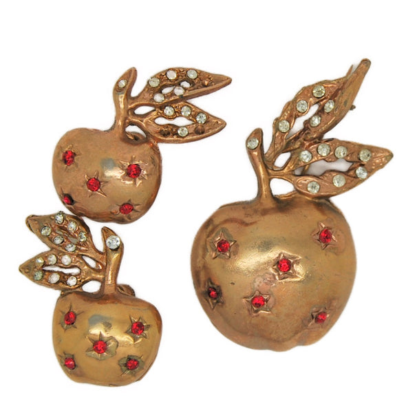 Reja Rose Gold Apple Vintage Figural Brooch & Earrings Set