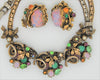 Art Deco 1940s Jeweled Opals Jade Emeralds Necklace & Earrings Set
