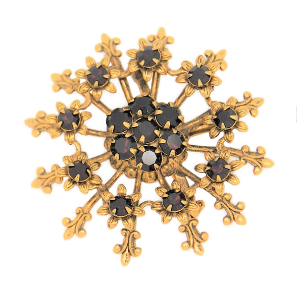 Christmas Garnet Rhinestone Snowflake Vintage Figural Brooch