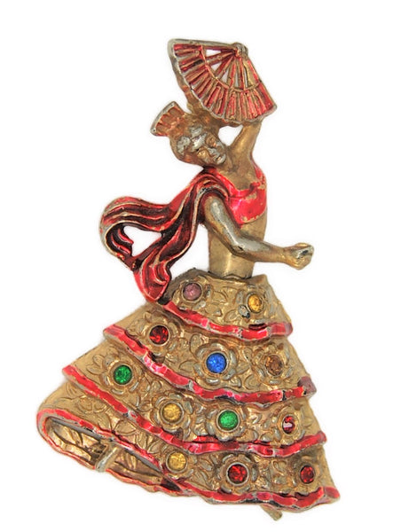 Bauman Massa Spanish Flamenco Dancer Vintage Figural Pin Brooch