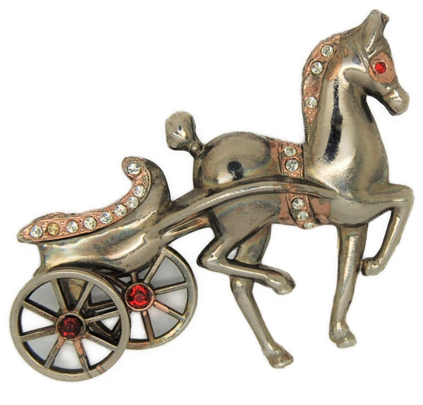 Fred Grey Horse Pony Carriage Vintage Figural Brooch - 1930s
