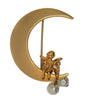 Jeanne Angel Moon Dangling Pearls Vintage Figural Pin Brooch