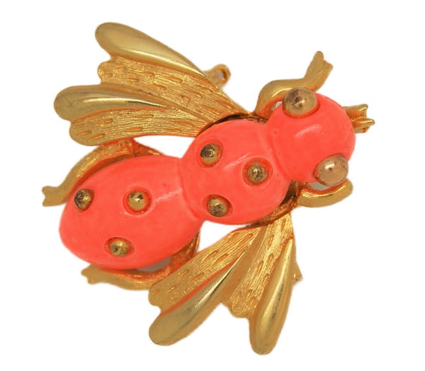 Carnegie Double Pink Bee Insect Vintage Figural Pin Brooch