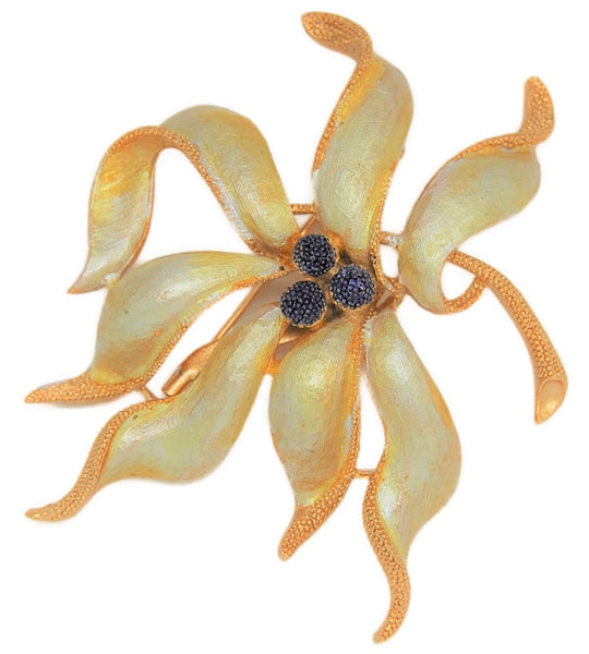 Coro Metallic Enamel Floral Blossom Vintage Figural Pin Brooch