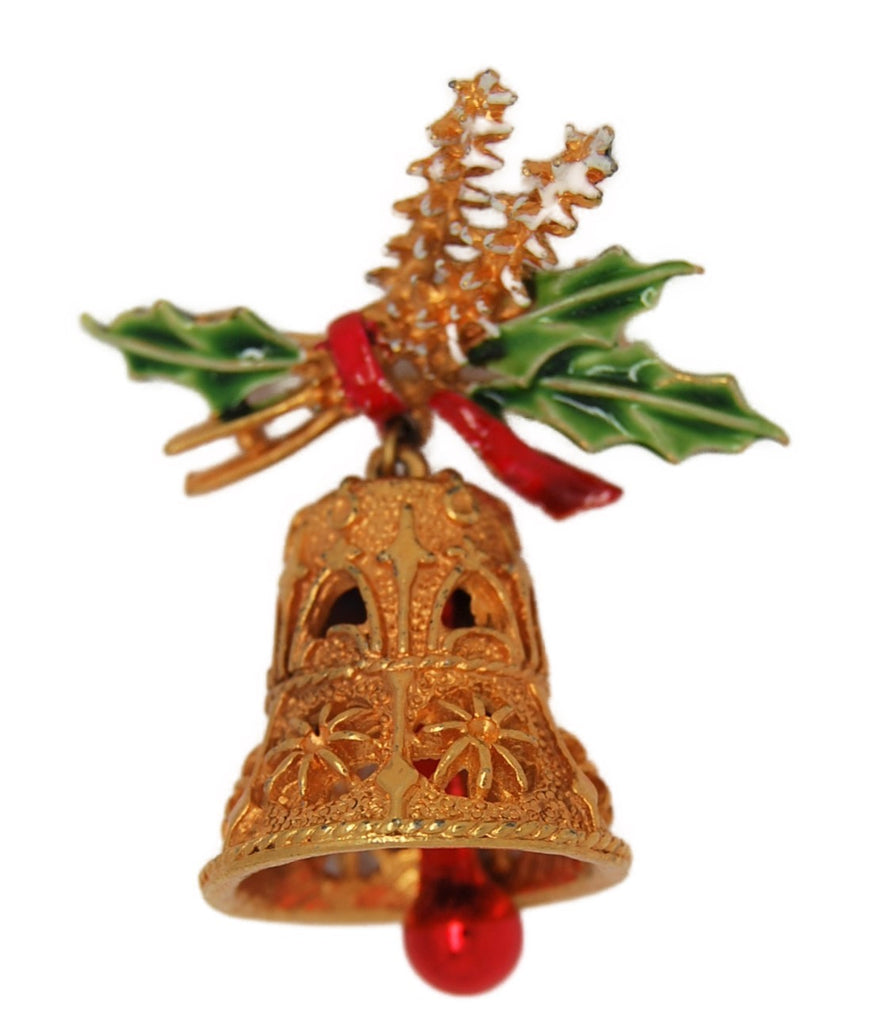 Gold Tone Christmas Bell Ornament