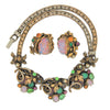Art Deco 1940s Jeweled Opals Jade Emeralds Necklace & Earrings Set