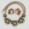 Art Deco 1940s Jeweled Opals Jade Emeralds Necklace & Earrings Set