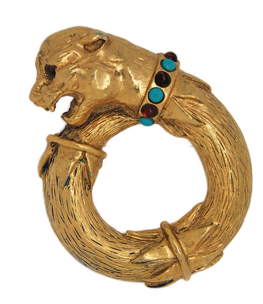 Richelieu Panther Lion Circle Gold Tone Vintage Figural Brooch