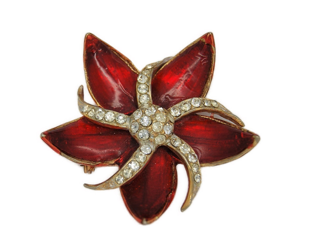 Christmas Poinsettia Tiered Floral Holiday Vintage Figural Pin Brooch