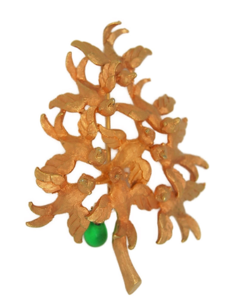 Cadoro Flying Doves Green Dangle Christmas Tree Vintage Figural Brooch