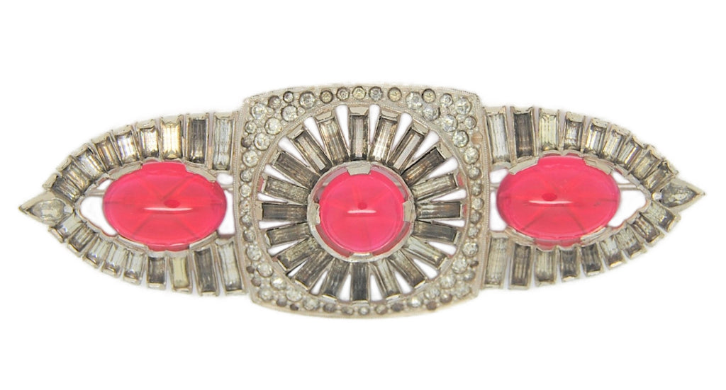 Art Deco Ruby Star Sapphire Rhodium Collar Vintage Costume Pin Brooch