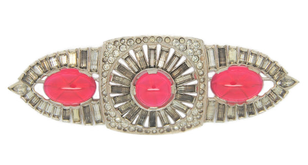 Art Deco Ruby Star Sapphire Rhodium Collar Vintage Costume Brooch