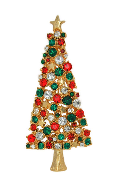 Christmas Holiday Pave Stars Ornaments Tree Vintage Figural Costume Brooch