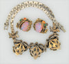 Art Deco 1940s Jeweled Opals Jade Emeralds Necklace & Earrings Set