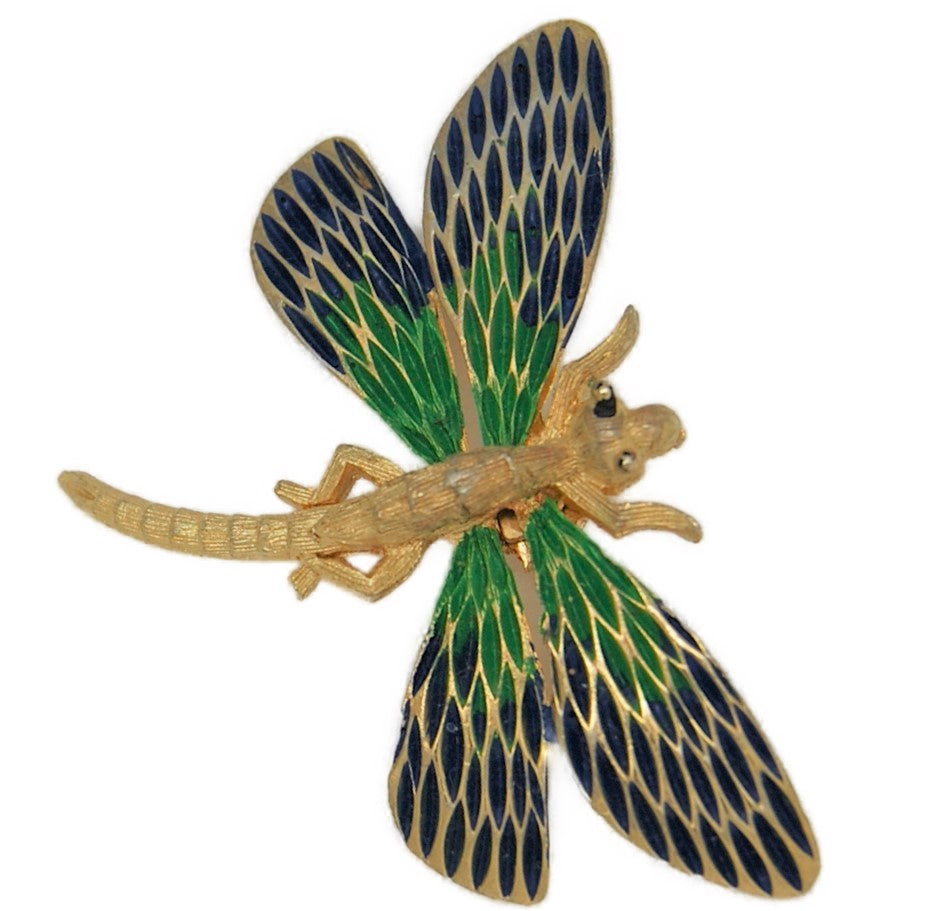 JJ Jonette Blue Green Enamel Dragonfly Vintage Figural Pin Brooch