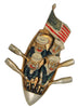 American Flag Sailors Rowboat Patriotic WW2 Vintage Figural Pin Brooch 1930s