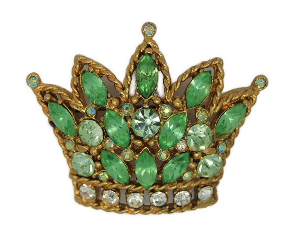 Regency Lime Green Royal Crown Vintage Figural Pin Brooch