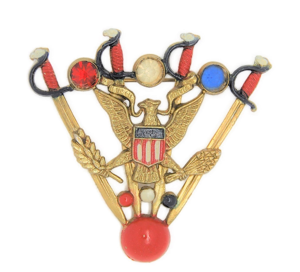 American Patriotic WW2 4 Sword Eagle Shield Vintage Figural Pin Brooch