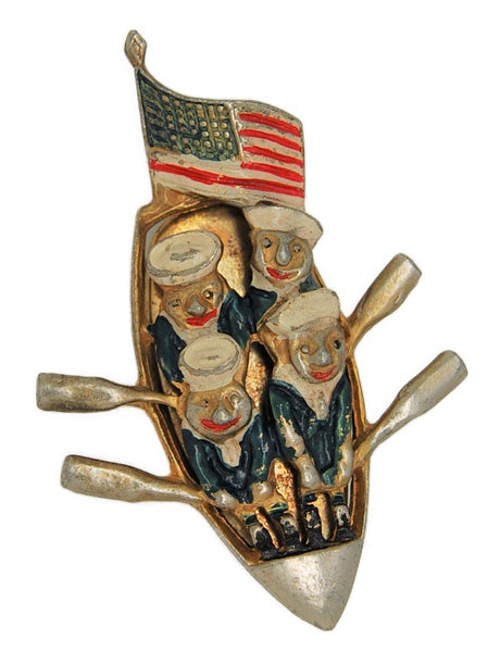 1930s American Sailors Rowboat Patriotic WW2 Vintage Figural Brooch