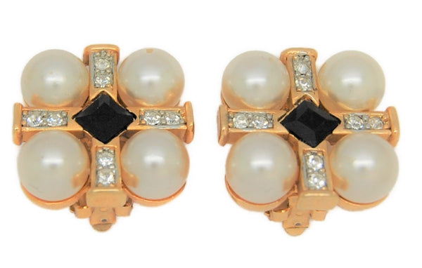Craft Gem-Craft Pearls Rhinestone Cross Dark Ruby Vintage Earrings