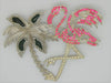 Serbin Flamingo Palm Tree Jade & Pink Rhinestones Vintage Figural Brooch
