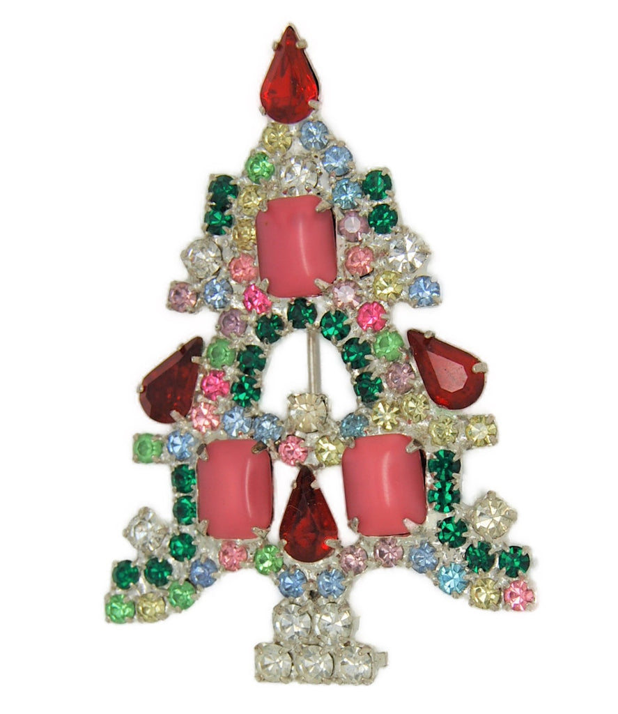 RON Bubblegum & Ruby Christmas Tree Vintage Figural Costume Brooch