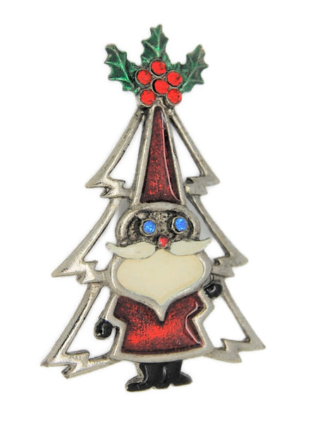 Beatrix BJ Blue Eyed Santa Holly Hat Tree Vintage Figural Brooch