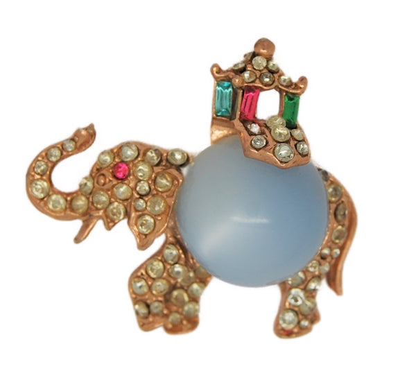 Coro Small Series Blue Jelly Belly Elephant Howdah Vintage Figural Brooch