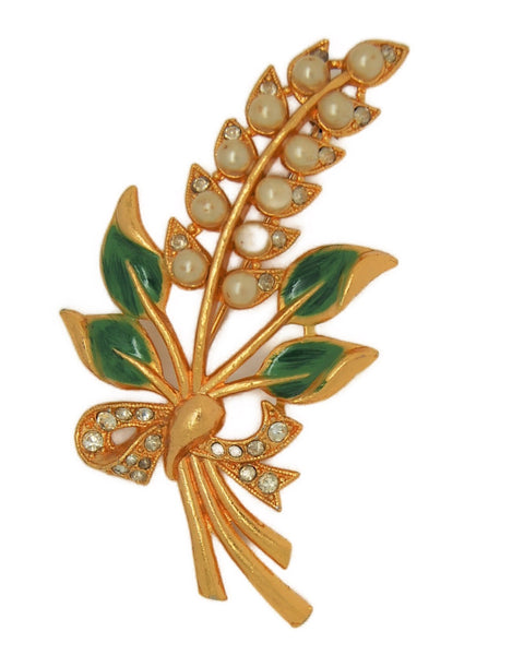 Corocraft Scent Pocket Floral Pearl Stem Vintage Figural Flower Pin Brooch