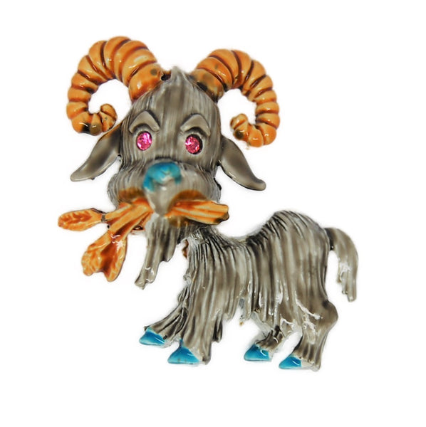 Lind-Gal LG Billy Mountain Goat and Weeds Enamel Vintage Figural Pin Brooch