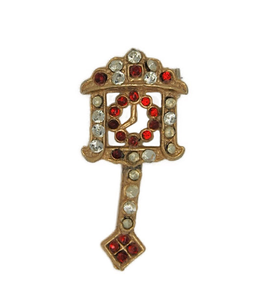 Coro Pendulum Clock Small Series Vintage Figural Pin Brooch
