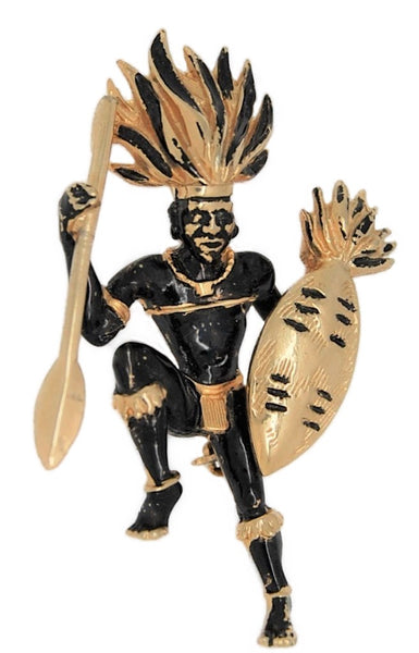Coro Ebony & Gold Blackamoor Warrior Vintage Figural Brooch - RARE