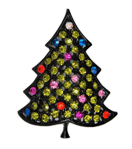Hedy H in a Heart Japanned Rhinestone Christmas Tree Vintage Figural Brooch