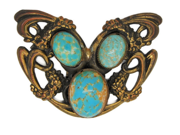 Kaywin Nov NY Triple Turquoise Bronze Decollete Dress Clip Brooch