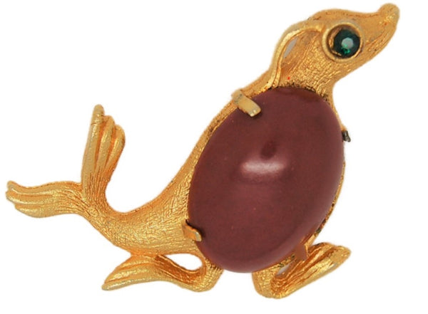 Marvella Red Belly Seal Vintage Figural Pin Brooch